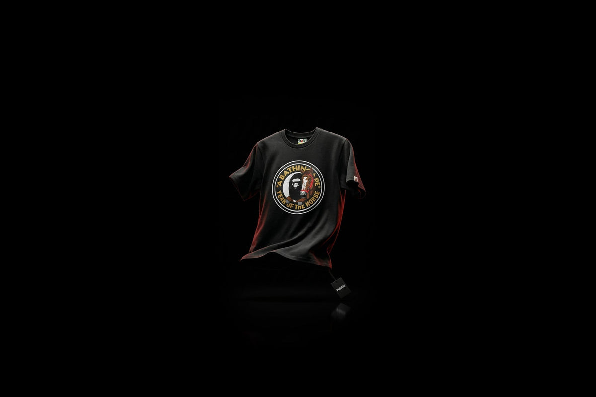 BAPE Year of the Horse Tee 'Black' photographed by PUSHAS