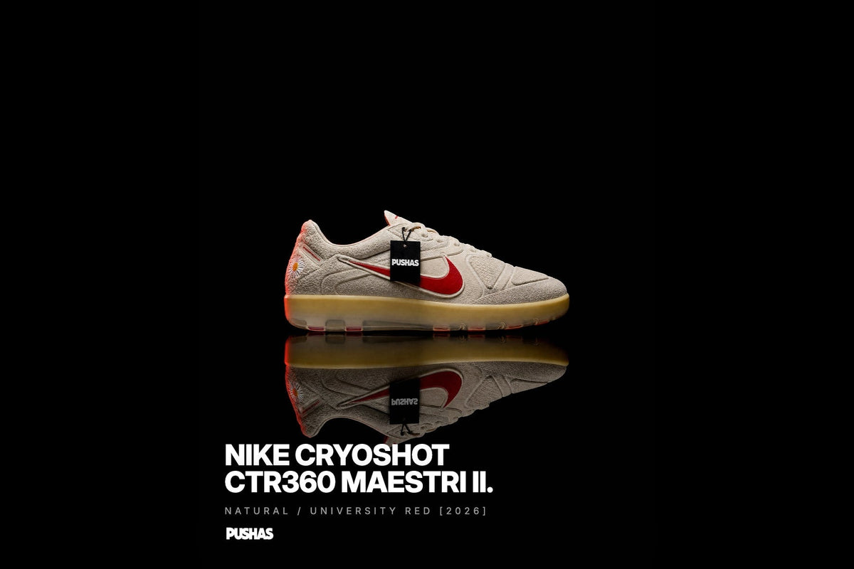 Nike Cryoshot CTR360 x PEACEMINUSONE 'Natural / University Red' photographed by PUSHAS