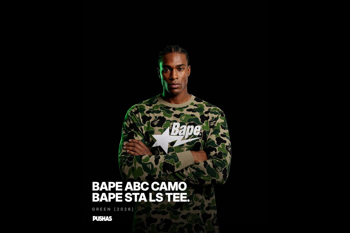 BAPE ABC Camo BAPE STA LS Tee 'Green' photographed by PUSHAS