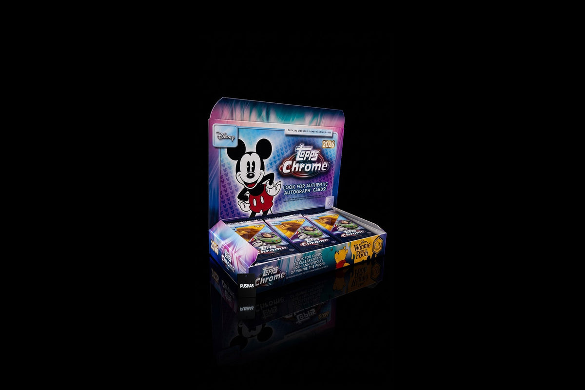 Topps Chrome Disney Hobby Box (2026) photographed by PUSHAS