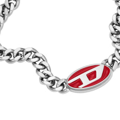 Diesel Red Enamel Chain Necklace 'Silver'