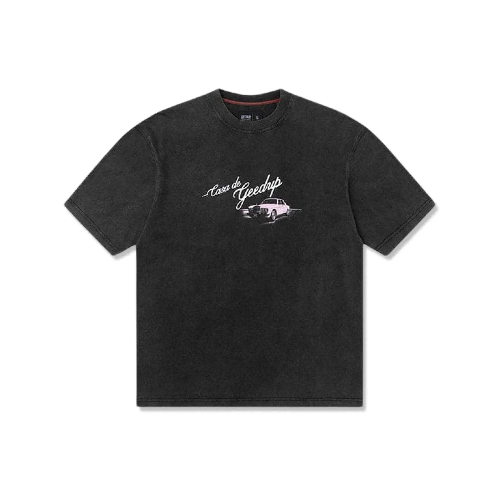 Geedup-Co-Casa-De-Geedup-T-Shirt-‘Charcoal-Pink’-front