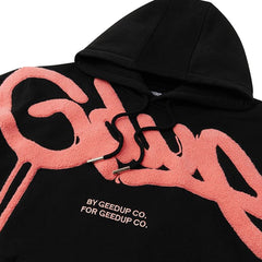 Geedup-Handstyle-Hoodie-'Black-Peach'-(2024)-front-close-up